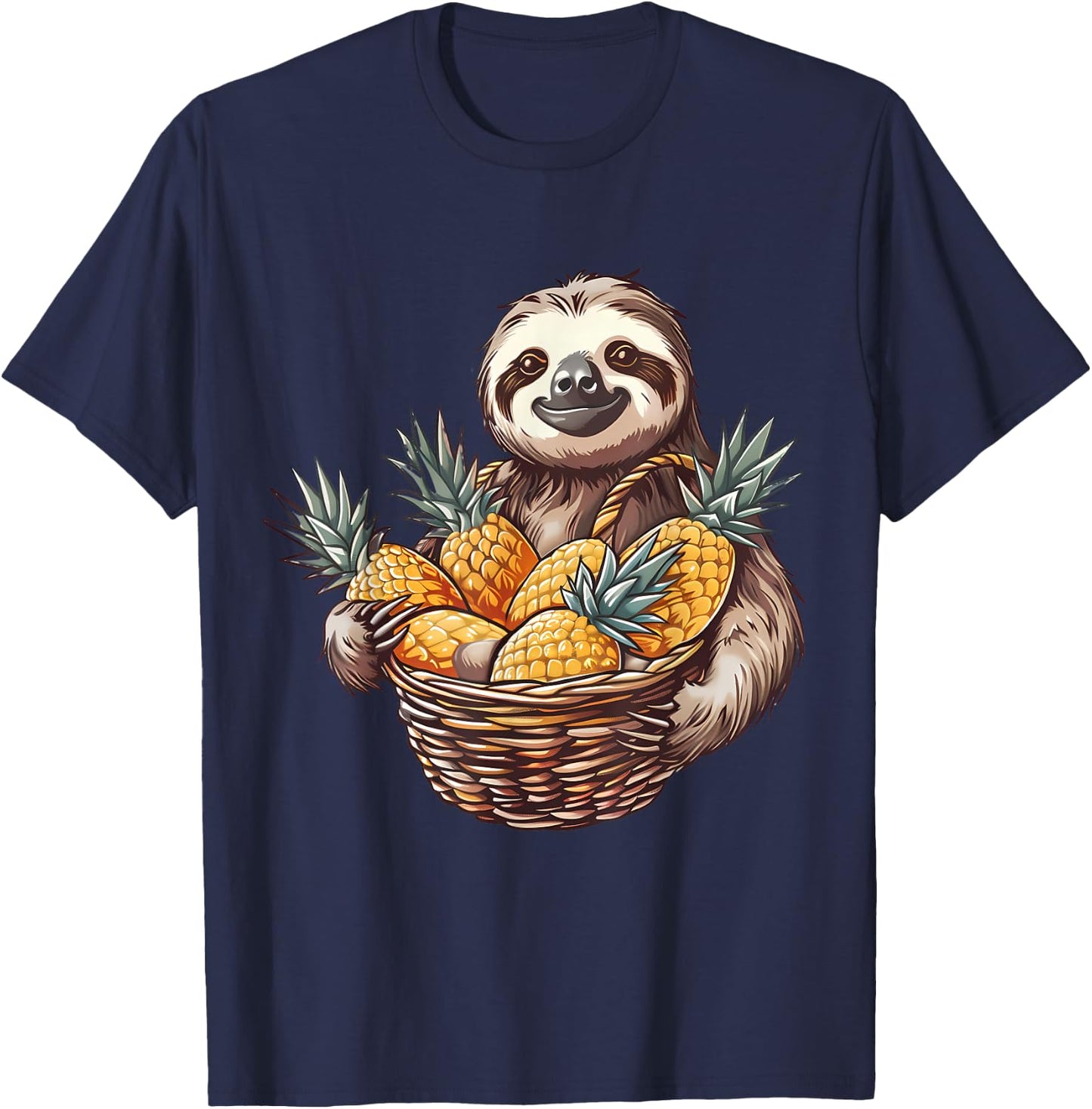 Pineapple Sloth Pineapples Fruit Drawing Motif Wildlife T-Shirt - T-Shirt | Navy