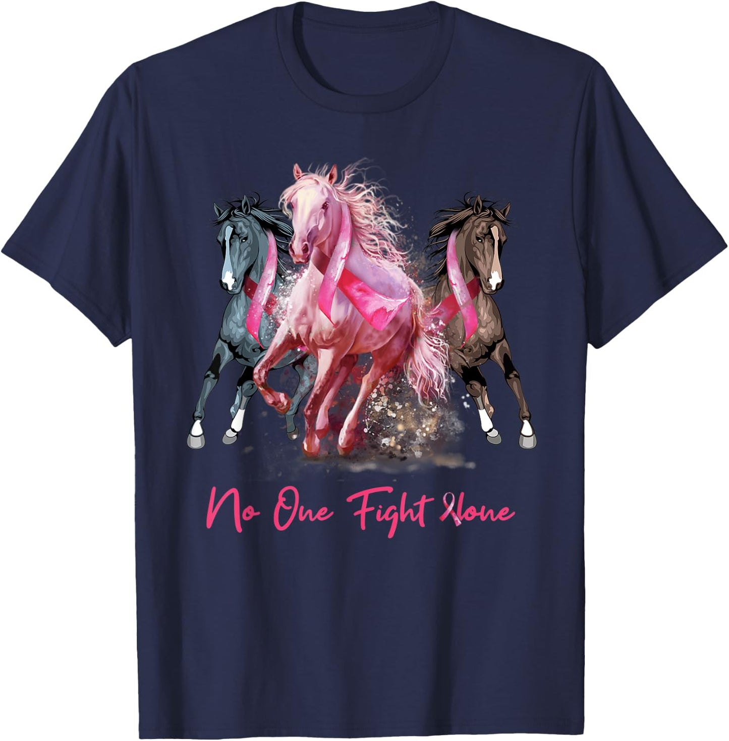 Horse With Breast Cancer Awareness T-Shirt - T-Shirt | Navy