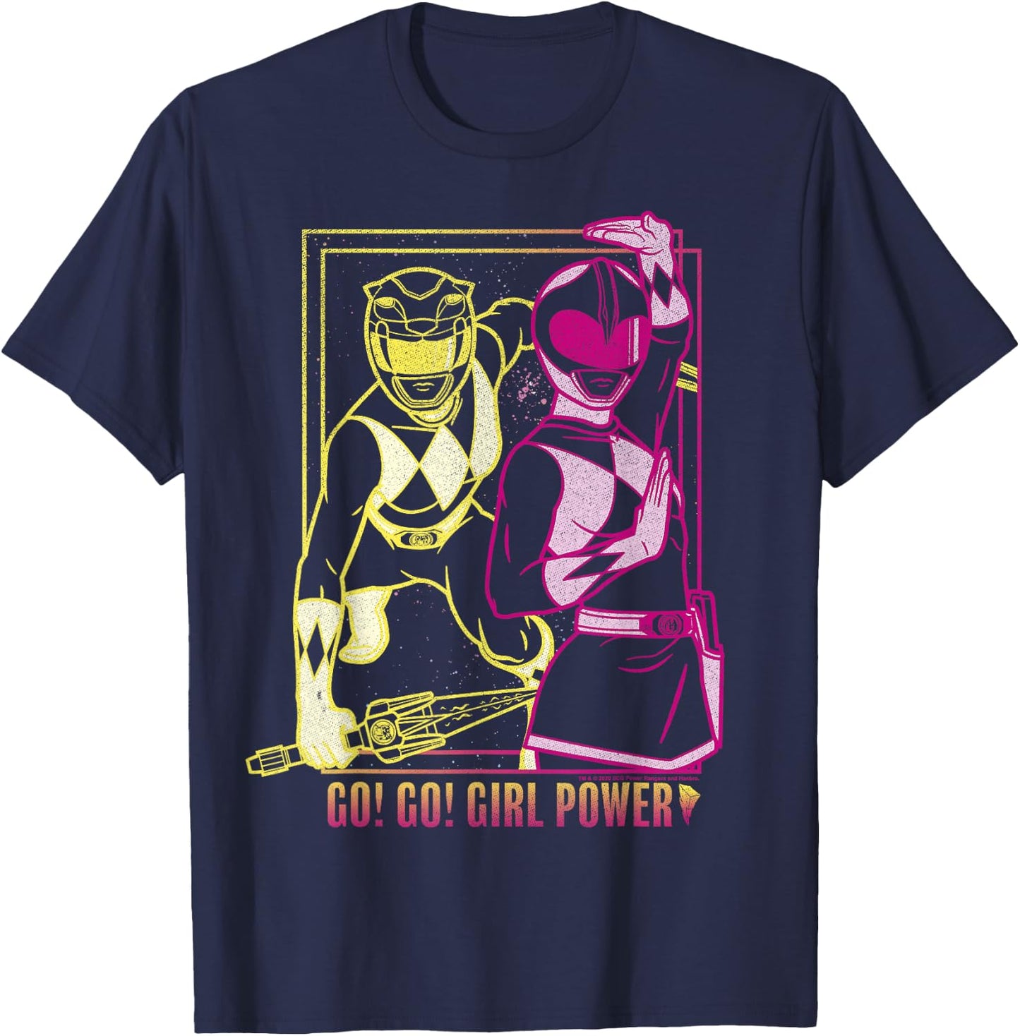 Power Rangers Go Go Girl Power Pink & Yellow Ranger Art T-Shirt - T-Shirt | Navy