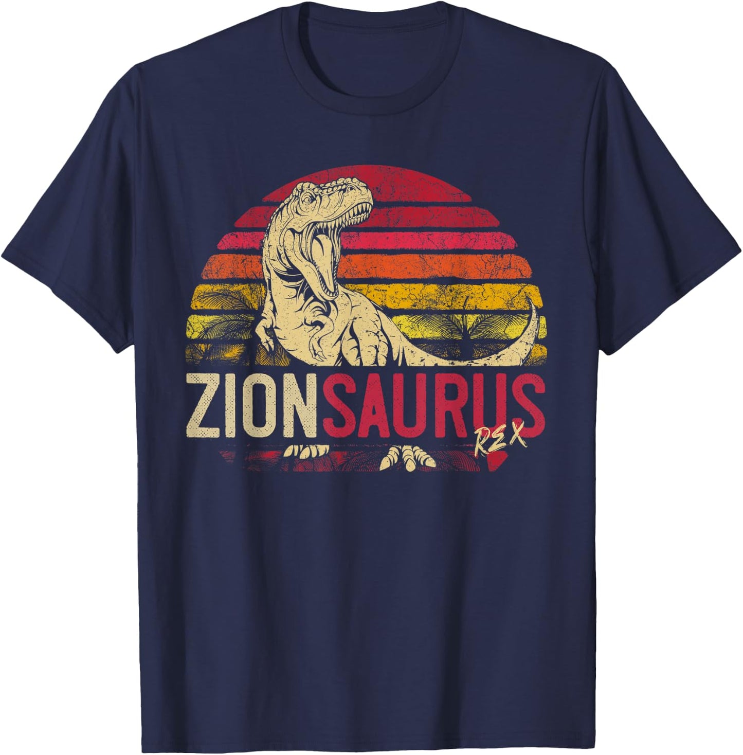 ZionSaurus Birthday Funny Personalized Dinosaur T Rex Name T-Shirt - T-Shirt | Navy