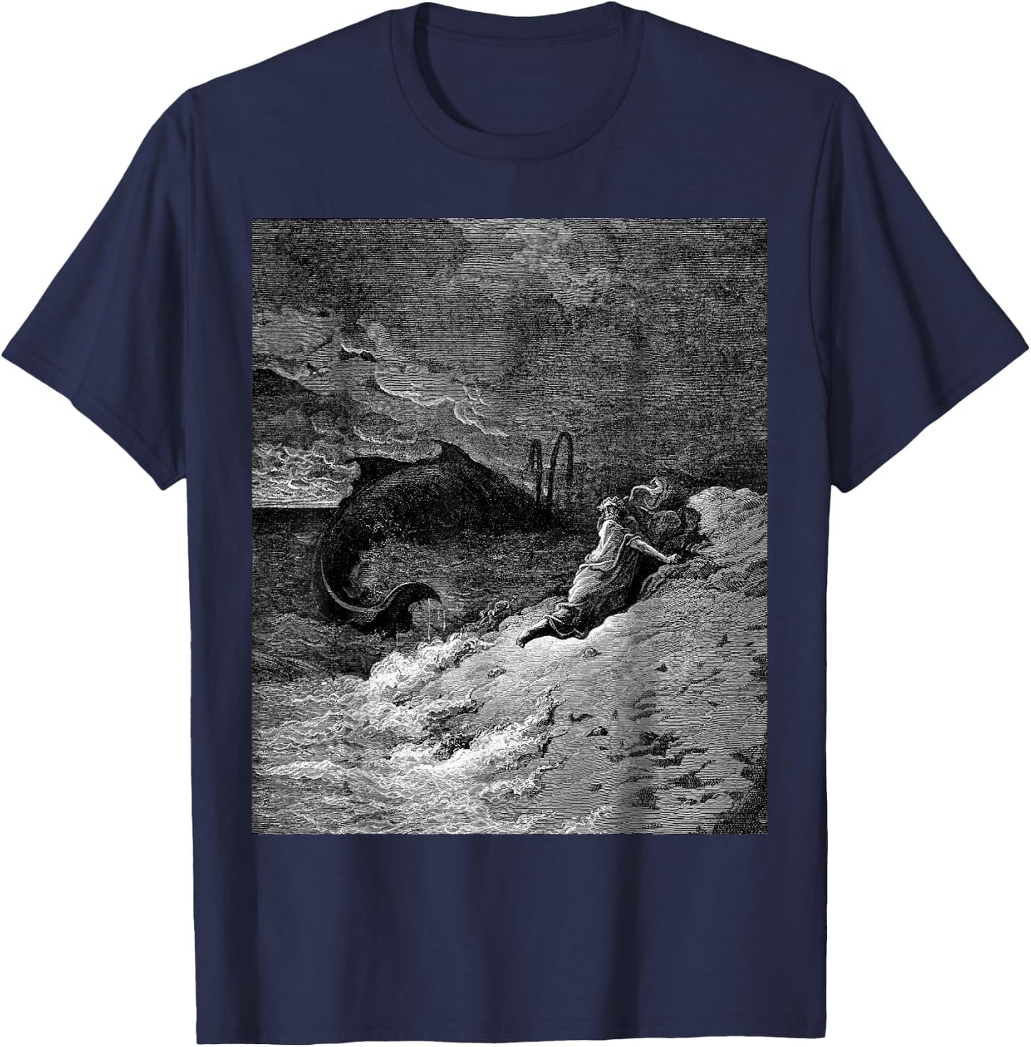 Jonah Cast Forth by the Whale Gustave Dore Biblical Art T-Shirt - T-Shirt | Navy