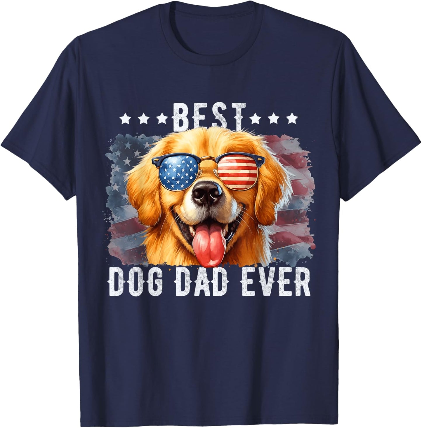 Golden Retriever Best Dog Dad Ever Fathers Day American Flag Women Kids T-Shirt - T-Shirt | Navy