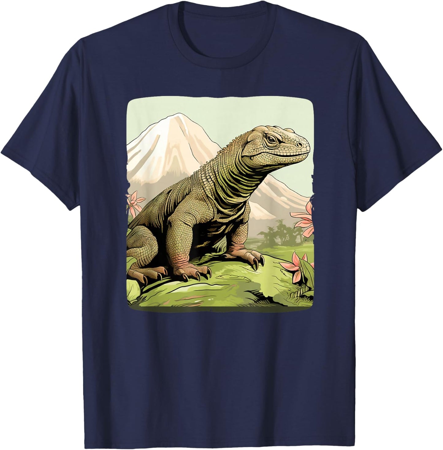 Cool Komodo Dragon Outfit with Mountains for Dragon Animals , black T-Shirt - T-Shirt | Navy