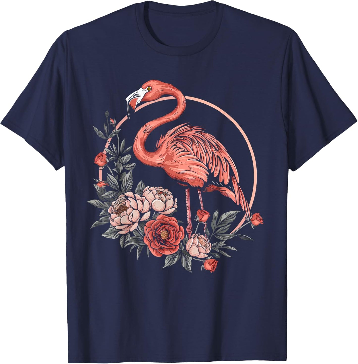 Flamingo Vintage Flowers T-Shirt - T-Shirt | Navy