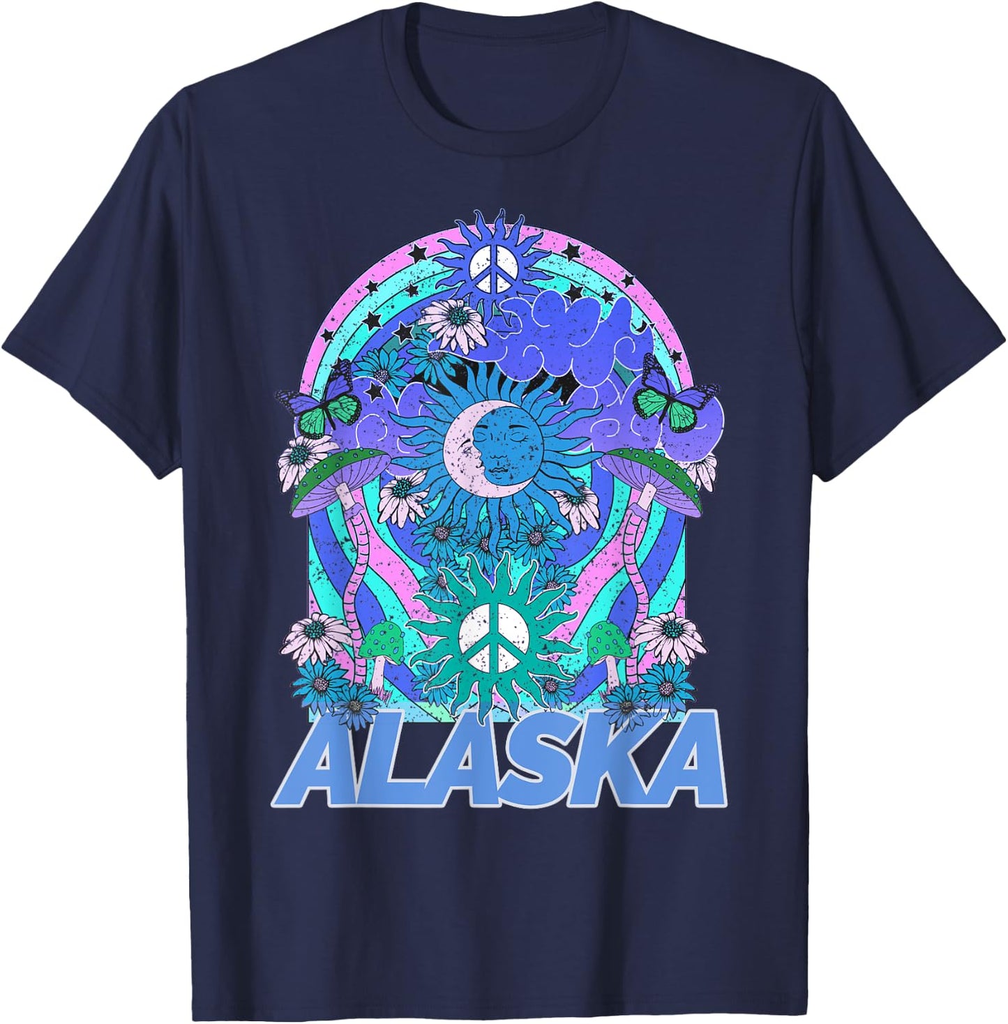 Alaska Retro Vintage Mountains & Outdoors Wilderness State T-Shirt - T-Shirt | Navy