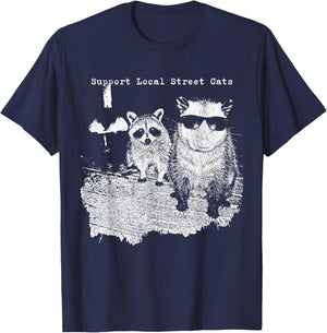 Support Local Street Cats Funny Raccoon Skunk Possum Meme T-Shirt - T-Shirt | Navy