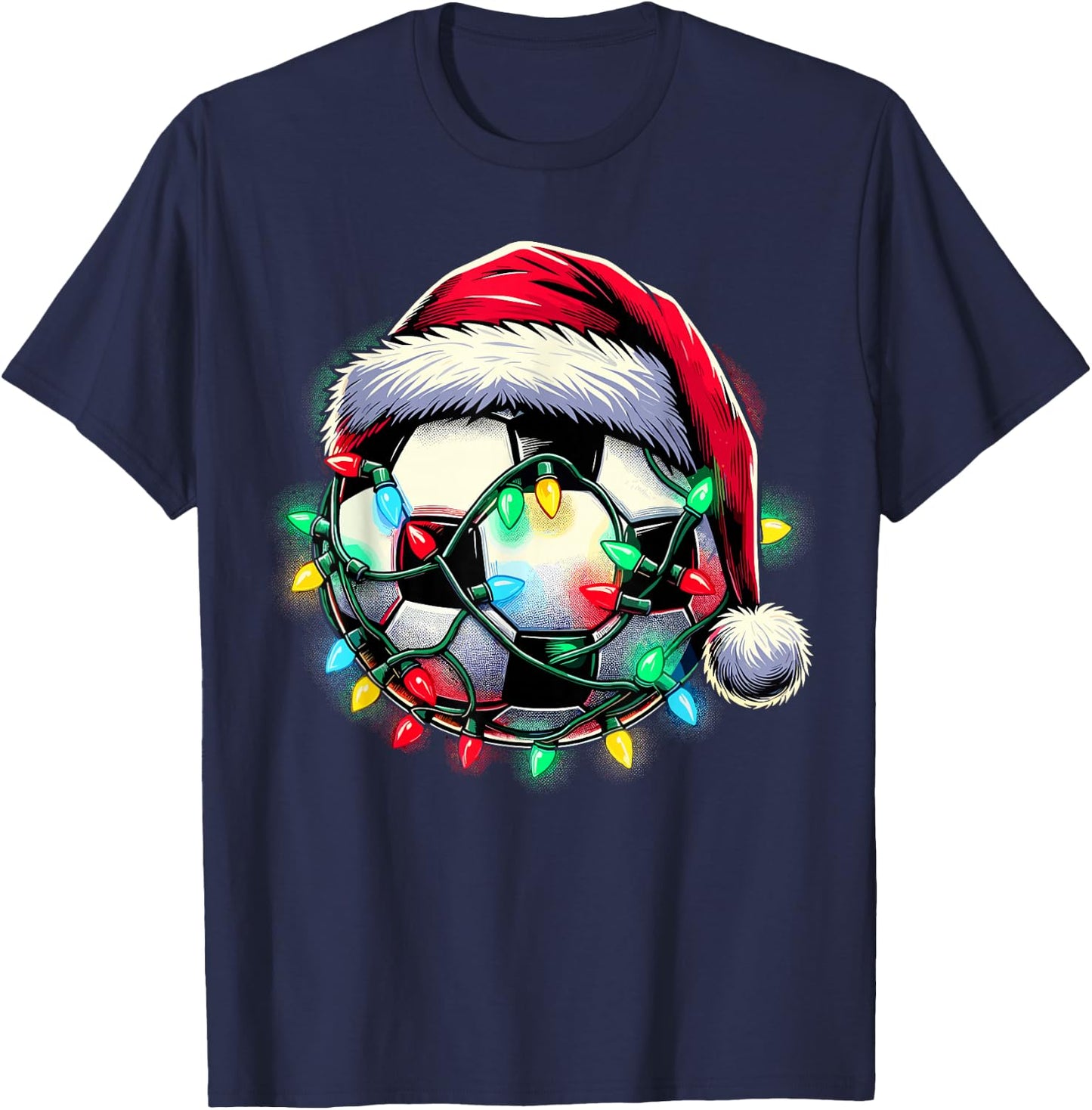 Santa Soccer Ball Christmas T-Shirt - T-Shirt | Navy