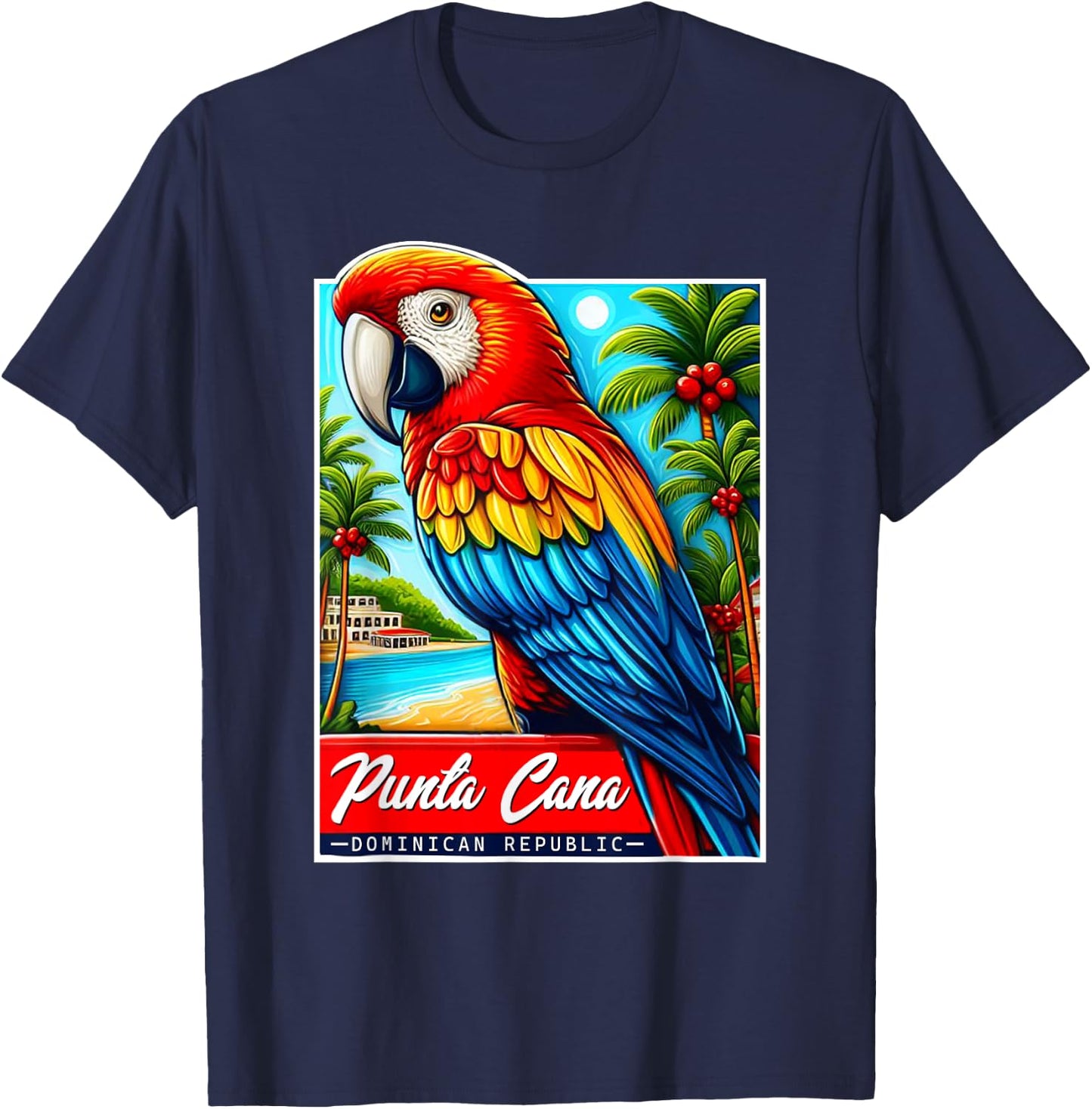 Punta Cana Tropical Parrot Bird Shirt Dominican Republic T-Shirt - T-Shirt | Navy