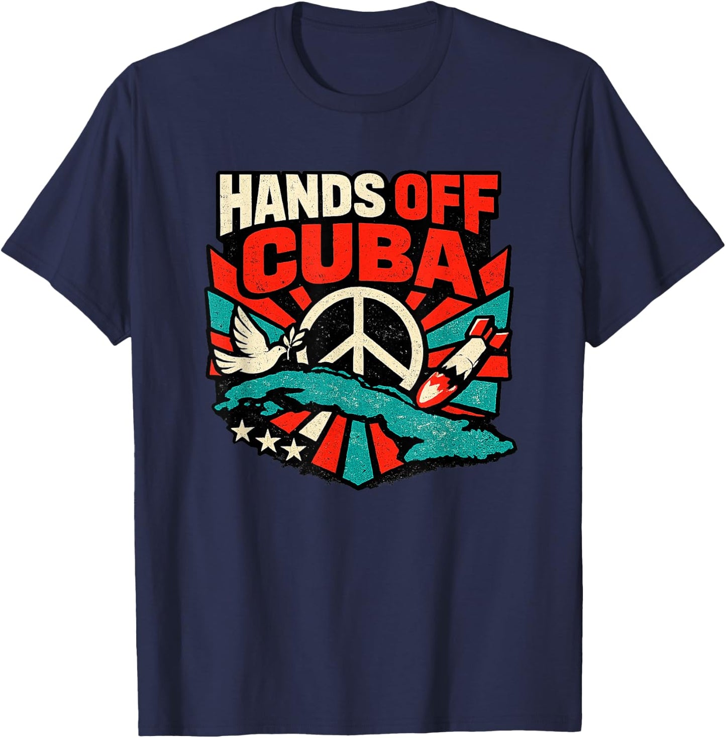 “Hands Off Cuba”, Vintage Anti-War T-Shirt - T-Shirt | Navy