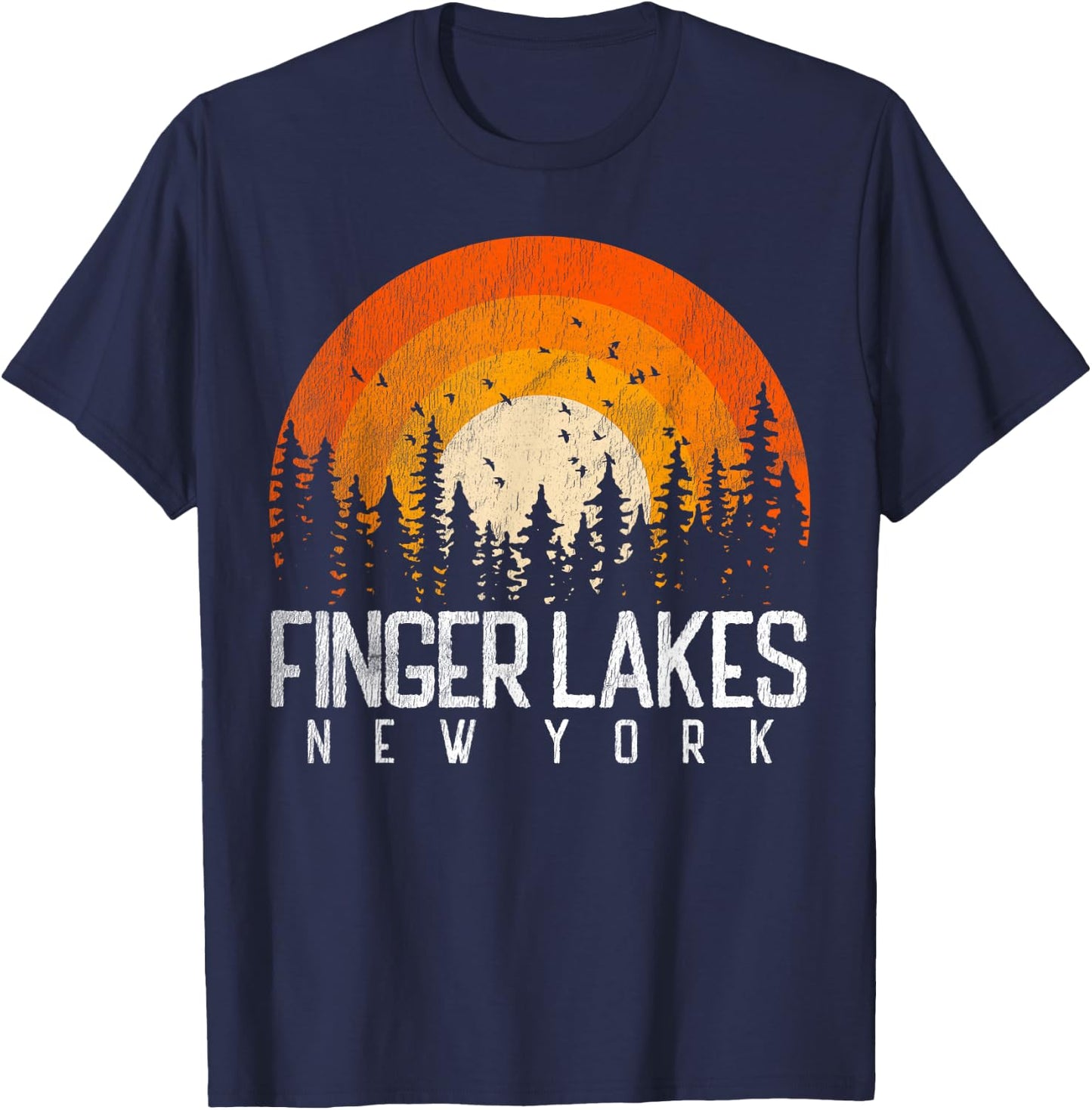 Finger Lakes New York NY Shirt Retro Vintage 80s 90s T-Shirt - T-Shirt | Navy