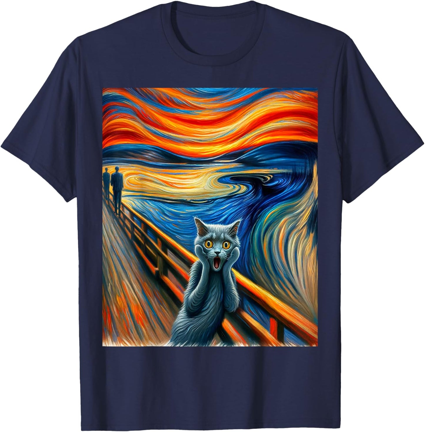 Expressionist Artsy Russian Blue | Artistic Russian Blue Cat T-Shirt - T-Shirt | Navy