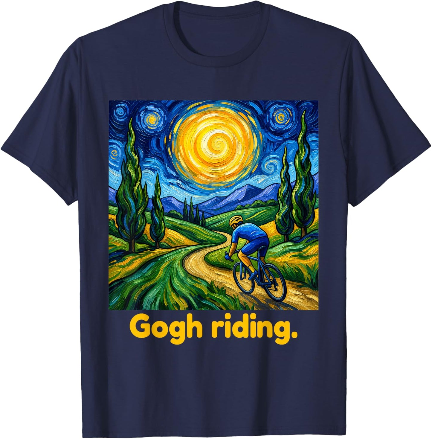 Gogh Riding Funny Cycling Van Gogh Art Bike T-Shirt - T-Shirt | Navy