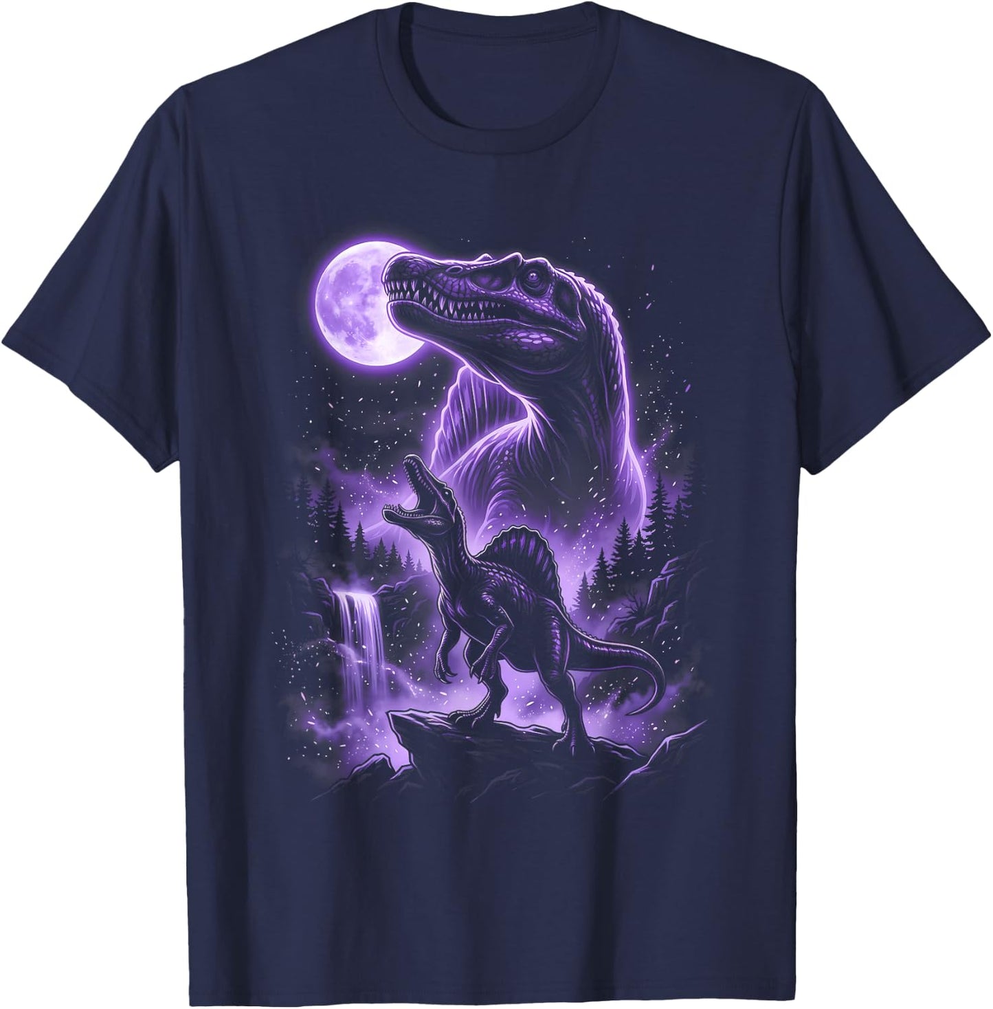 Spinosaurus Silhouette Mystical Moon Dinosaur T-Shirt - T-Shirt | Navy