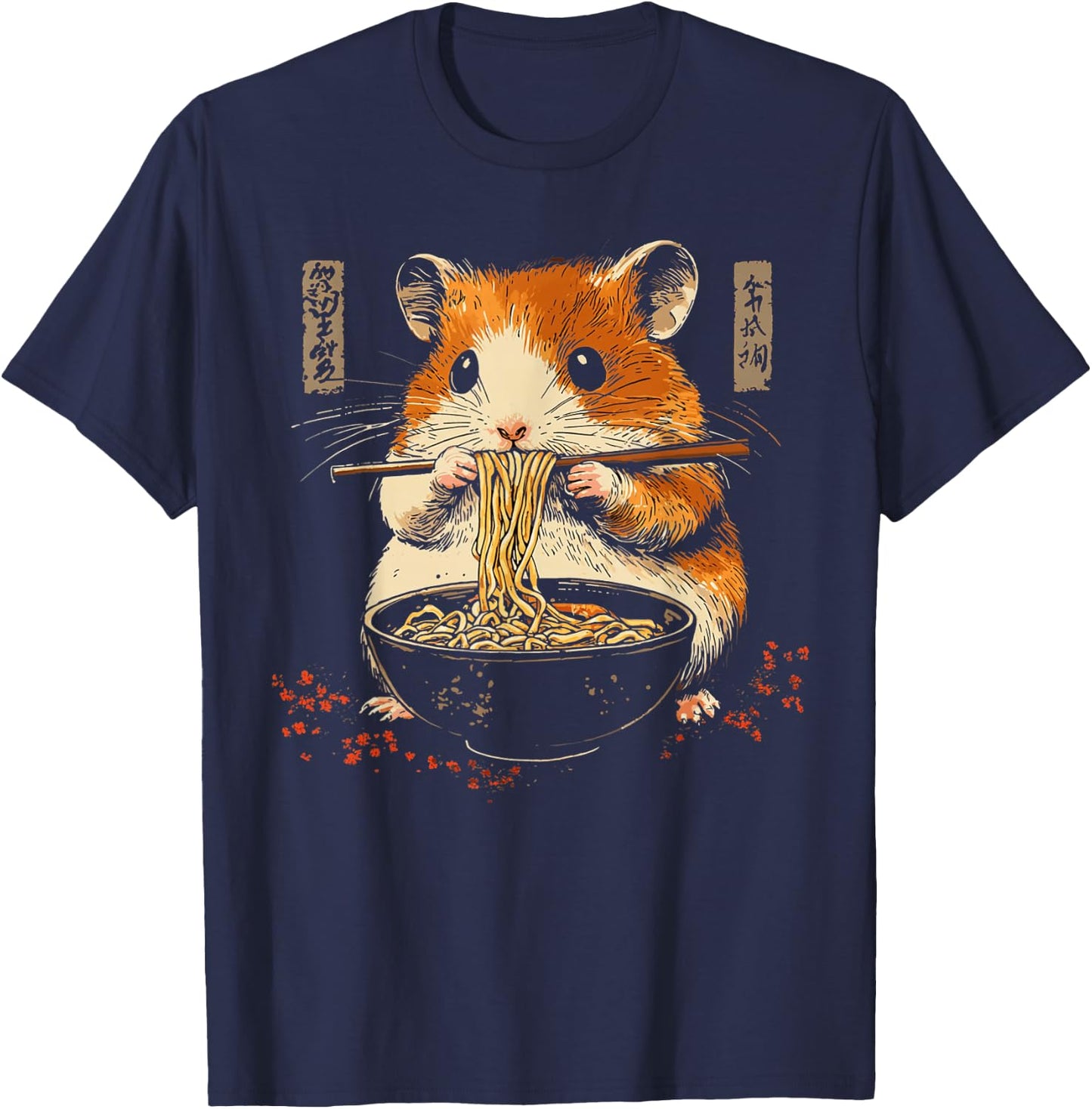 Ramen Cute Japanese Hamster For Wild Noodle Lovers , Black, S T-Shirt - T-Shirt | Navy
