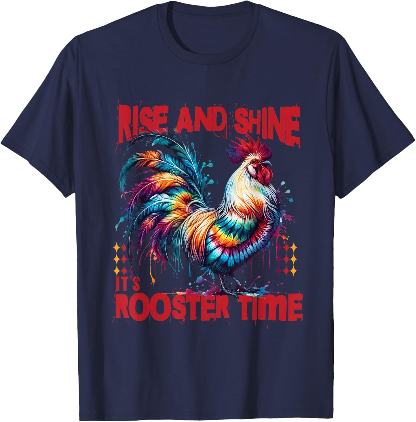 Tie-Dye Chicken Rooster Design Women Rooster Lover T-Shirt - T-Shirt | Navy