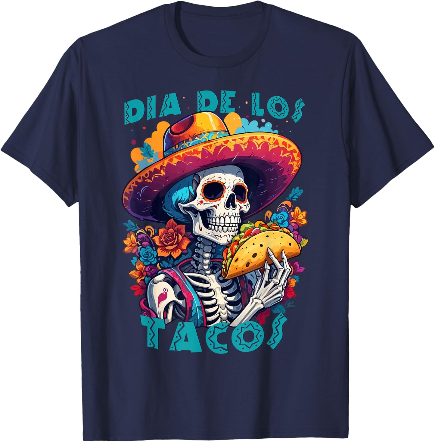 Dia de los tacos (muertos) Mexican skull humor T-Shirt - T-Shirt | Navy