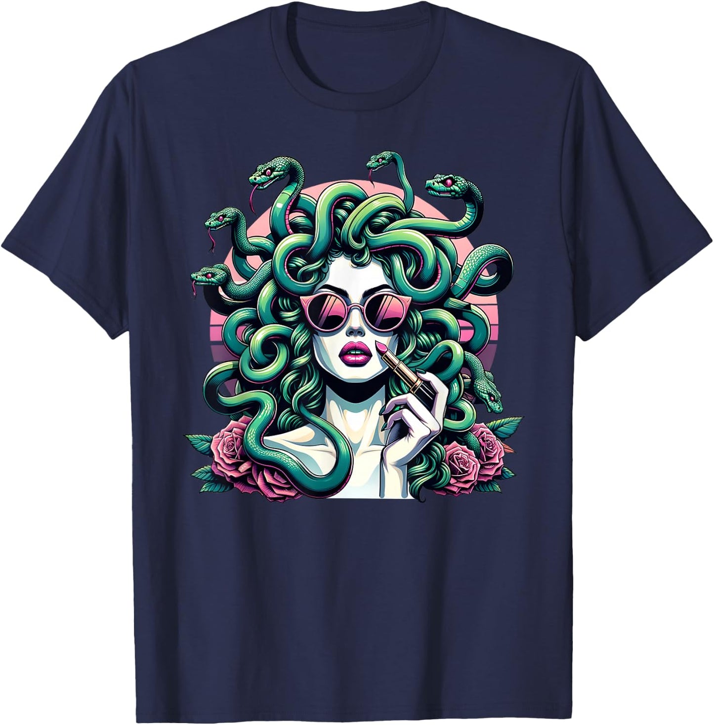 Glamorous Medusa Snake Lady Stylish Mythical Fashion Art T-Shirt - T-Shirt | Navy