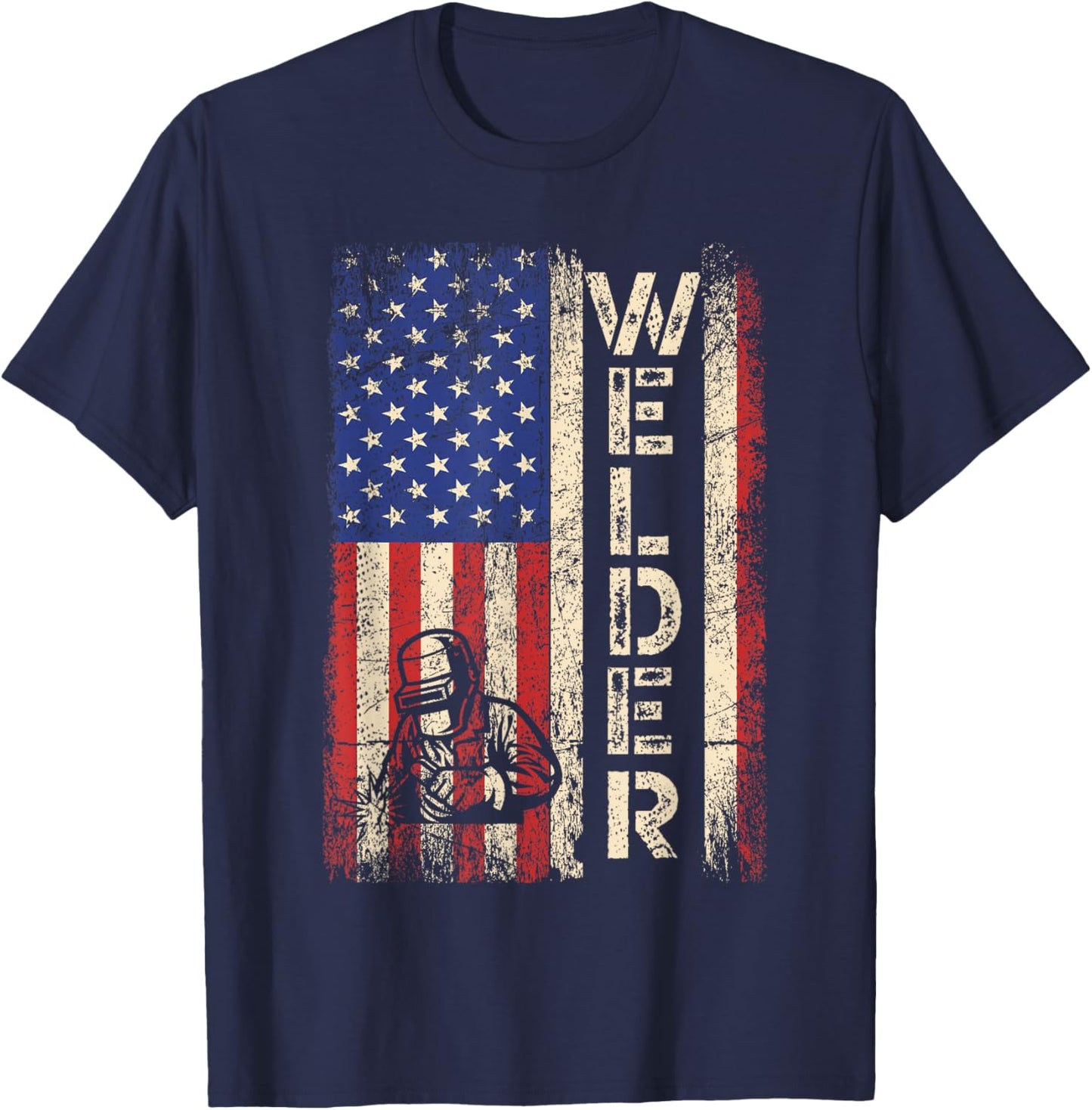 Welder Vintage USA American Flag Shirt Welding Dad Men T-Shirt - T-Shirt | Navy