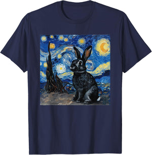 Bunny Rabbit Van Gogh Style Starry Night T-Shirt - T-Shirt | Navy