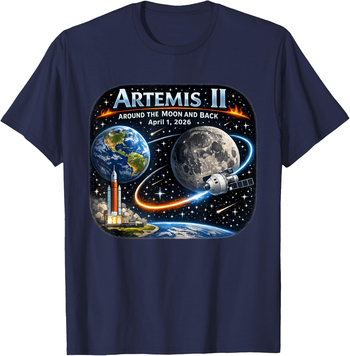 Artemis 2 Reise um den Mond und zurück 2026 T-Shirt - T-Shirt | Navy
