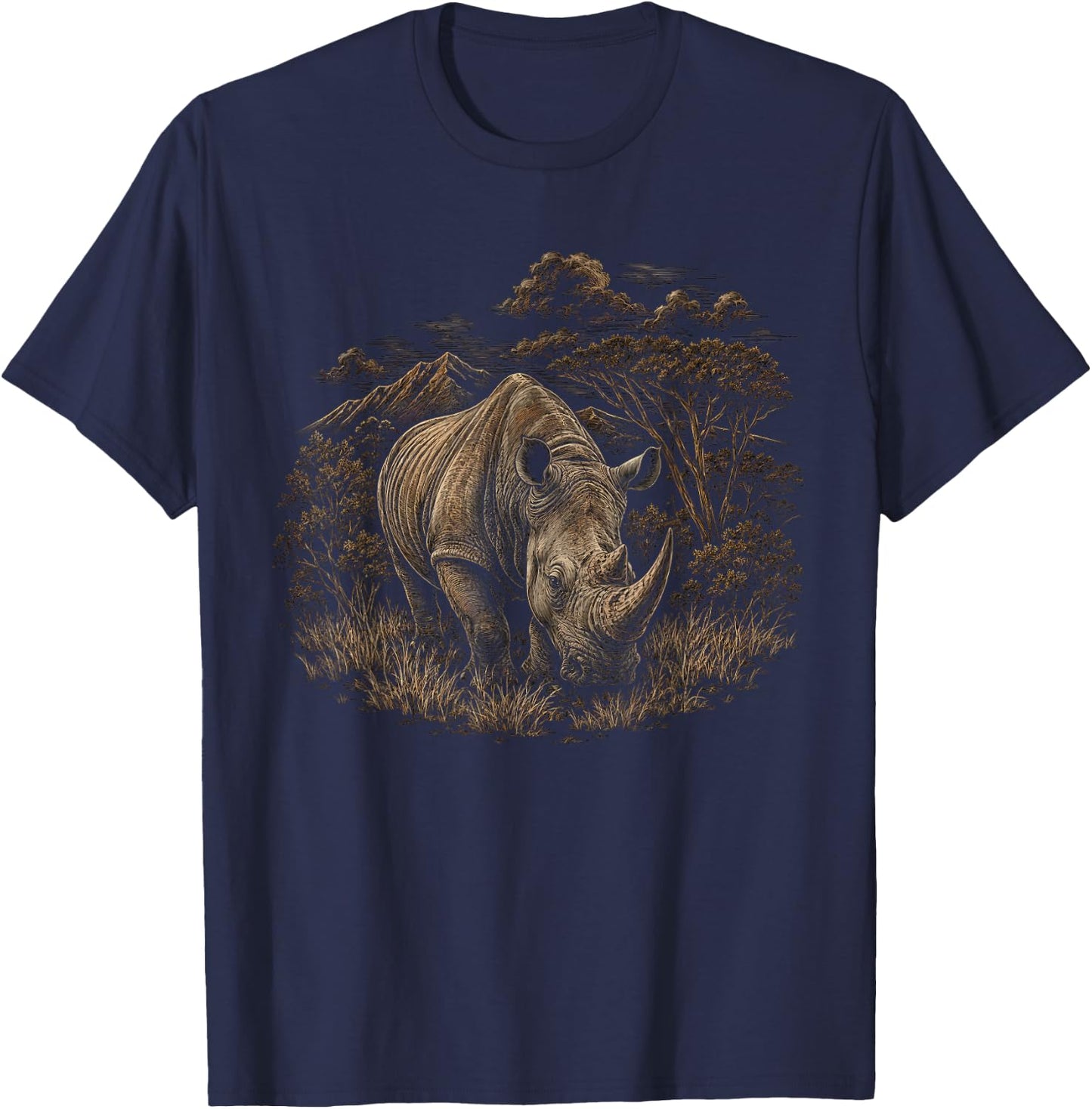 Rhinoceros Scene Graphic Artwork Rhino Design T-Shirt - T-Shirt | Navy