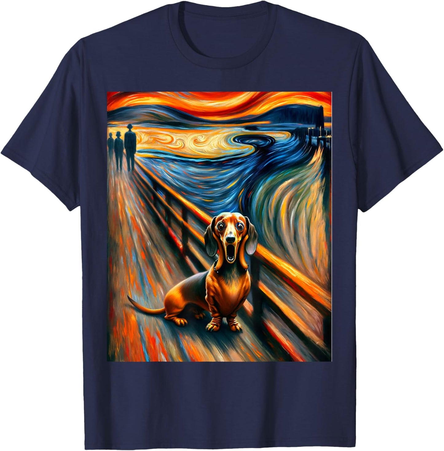 Expressionist Artsy Wiener Sausage Dog | Artistic Dachshund T-Shirt - T-Shirt | Navy