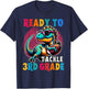 First day back to School 3rd grade Boys Football Dinosaur T-Shirt - T-Shirt | Navy