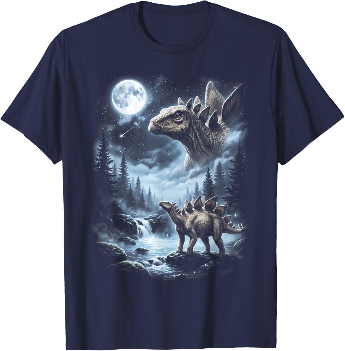 Stegosaurus Howling at Moon 90's Retro Dinosaur T-Shirt - T-Shirt | Navy