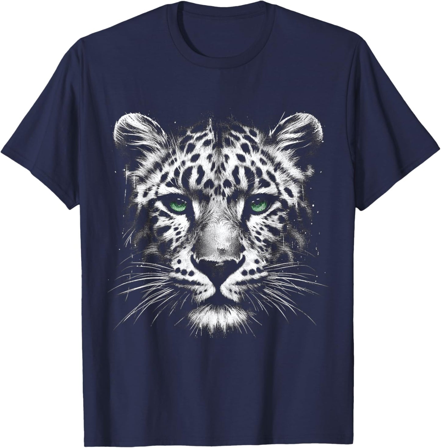 Leopard Cheetah Face With Green Eyes T-Shirt - T-Shirt | Navy