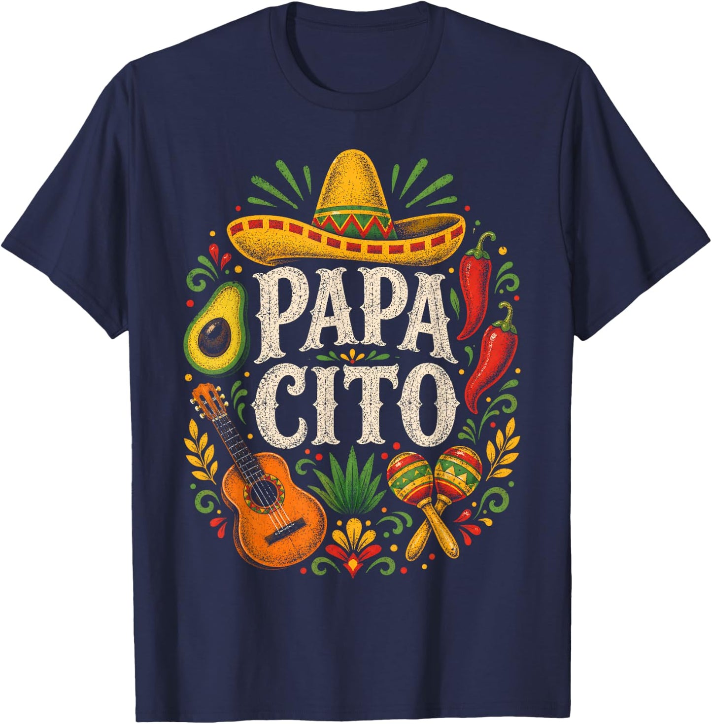 Papacito Family Sombrero Cinco De Mayo Mexican Dad Father T-Shirt - T-Shirt | Navy