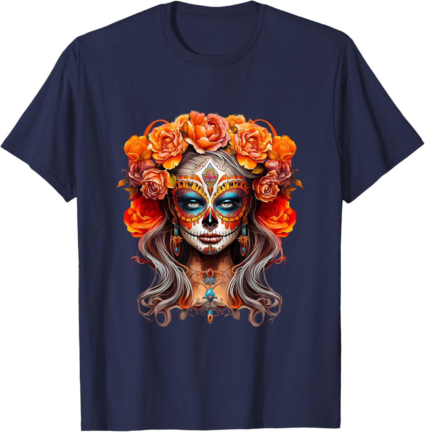 La Catrina, Dia De Los Muertos Mexikanischer Tag der Toten T-Shirt - T-Shirt | Navy