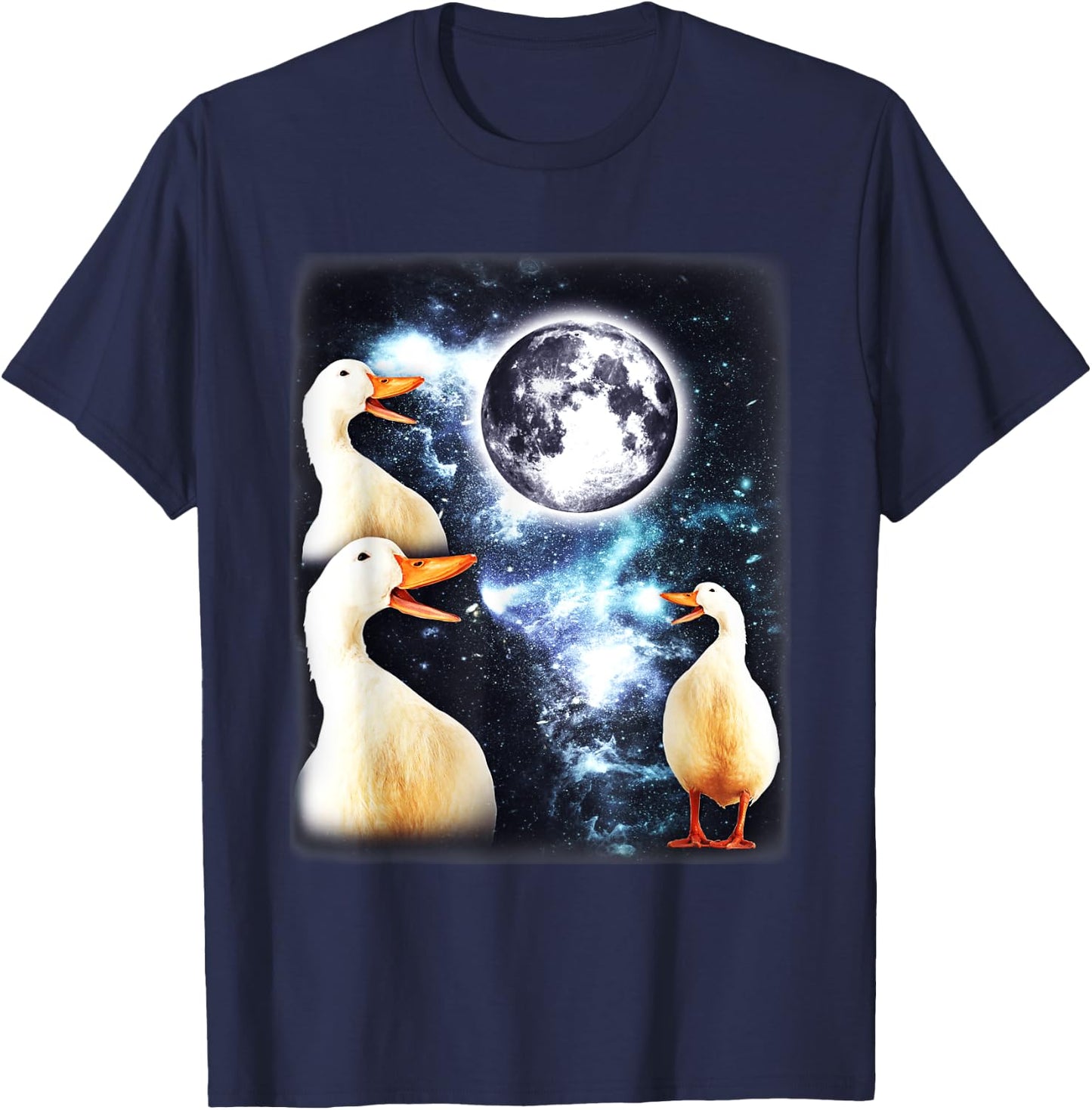 3 Ducks Howl At Moon Funny Weird Cursed Pekin Duck Lover T-Shirt - T-Shirt | Navy