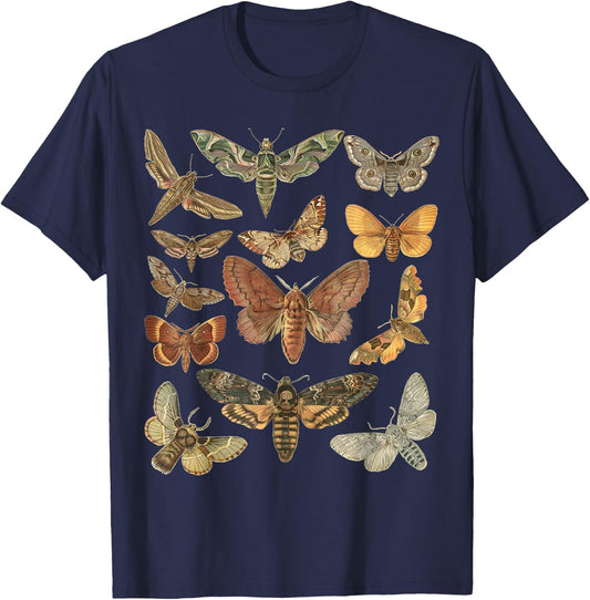 Vintage Moth Cottagecore Aesthetic Goblincore Dark Academia , Green T-Shirt - T-Shirt | Navy