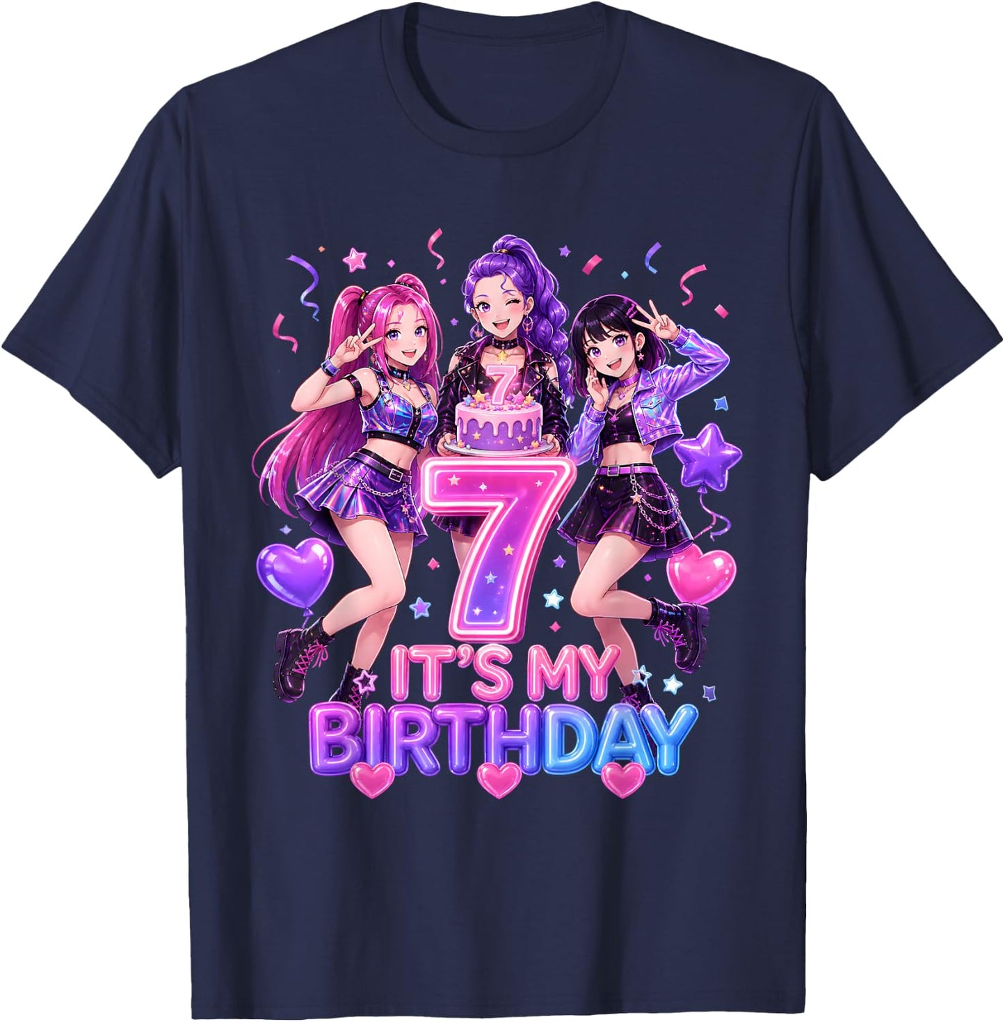 Kids It's My 7th K Pop Birthday Girl 7 Year Old K-Pop Bday T-Shirt - T-Shirt | Navy