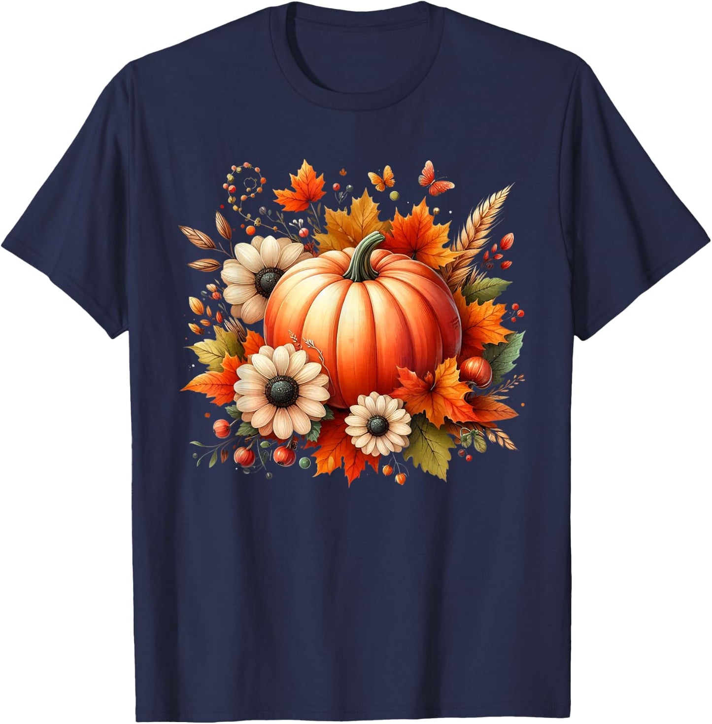 Pumpkin Garphic Fall Autumn Thanksgiving Vintage Pumpkin T-Shirt - T-Shirt | Navy