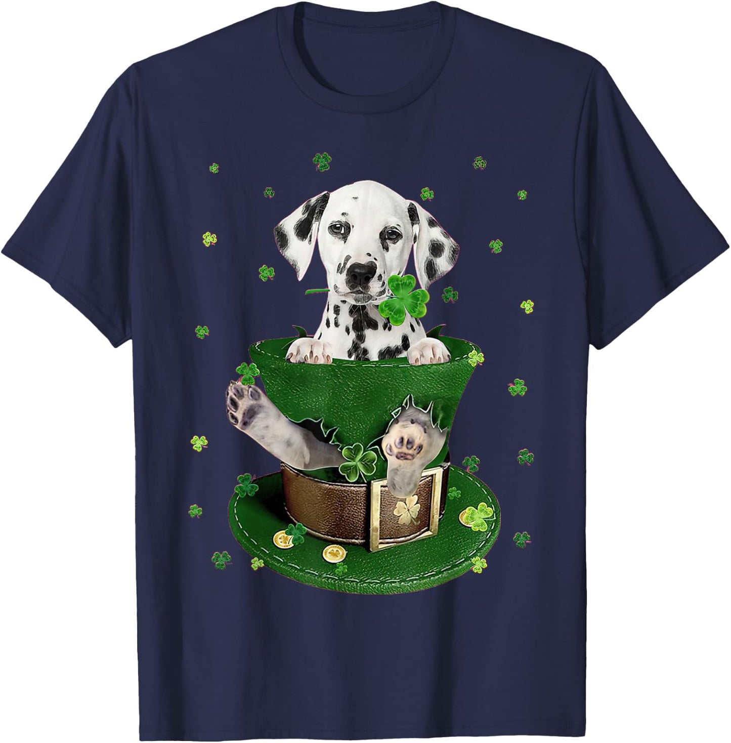 St Patrick's Day Leprechaun Dalmatian Dog Shamrock Irish T-Shirt - T-Shirt | Navy