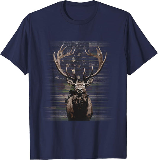 BASBO American Flag Camo Camouflage Outdoor Antlers Elk Deer T-Shirt - T-Shirt | Navy