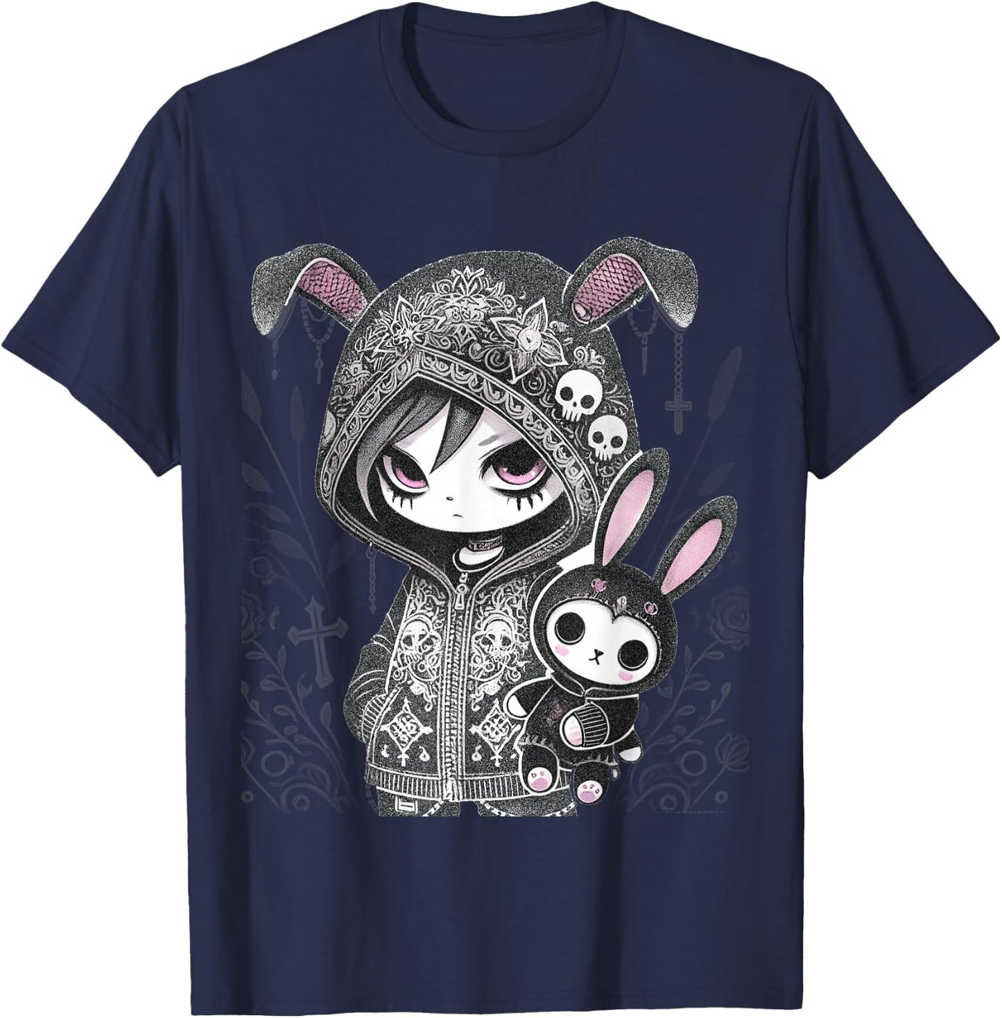 Dark Bunny Anime Girl Aesthetic E-Girl Gothic Grunge Design T-Shirt - T-Shirt | Navy