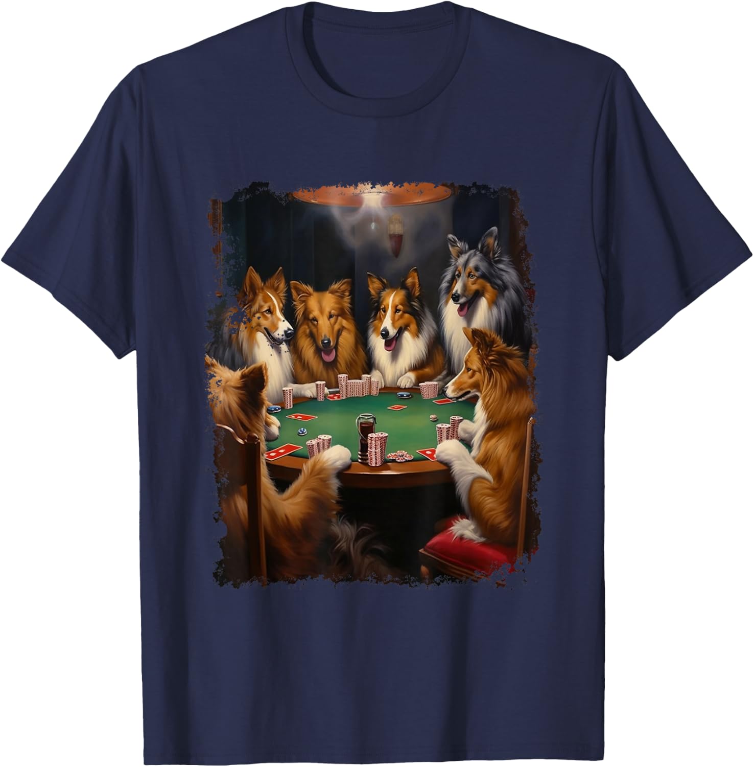 Sheltie Shetland Sheepdog Gambling Playing Card T-Shirt - T-Shirt | Navy