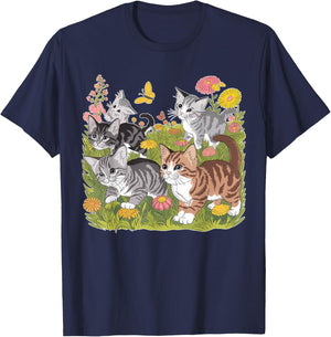 Kitten Floral Baby Cat T-Shirt - T-Shirt | Navy