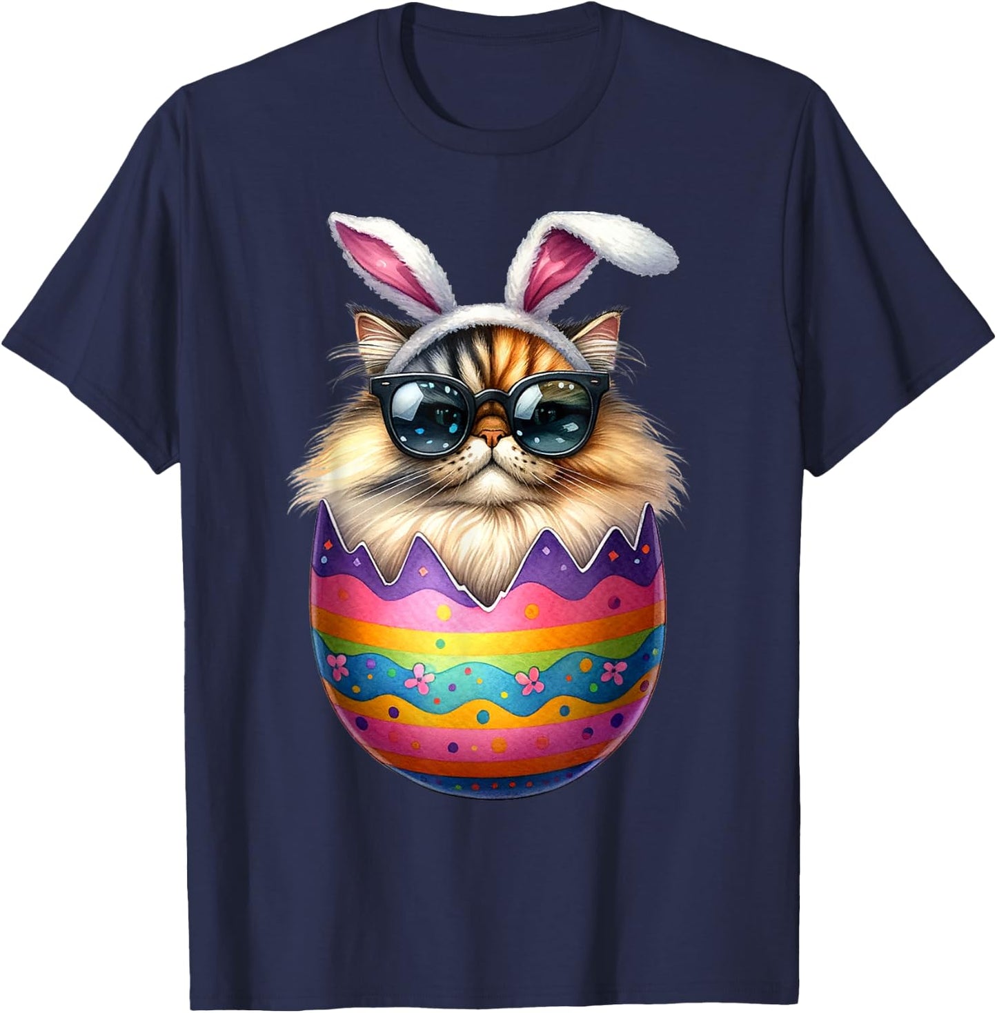 Cat Lover Easter Egg Happy Easter Bunny Ears T-Shirt - T-Shirt | Navy