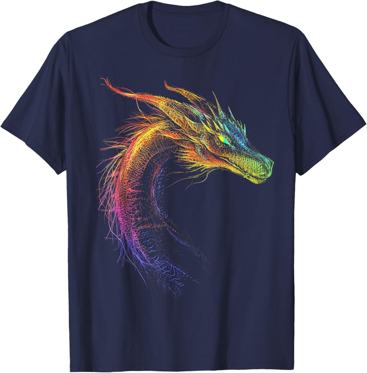 Dragon Drawing Colorful Animal Artwork Fantasy Dragon , black T-Shirt - T-Shirt | Navy