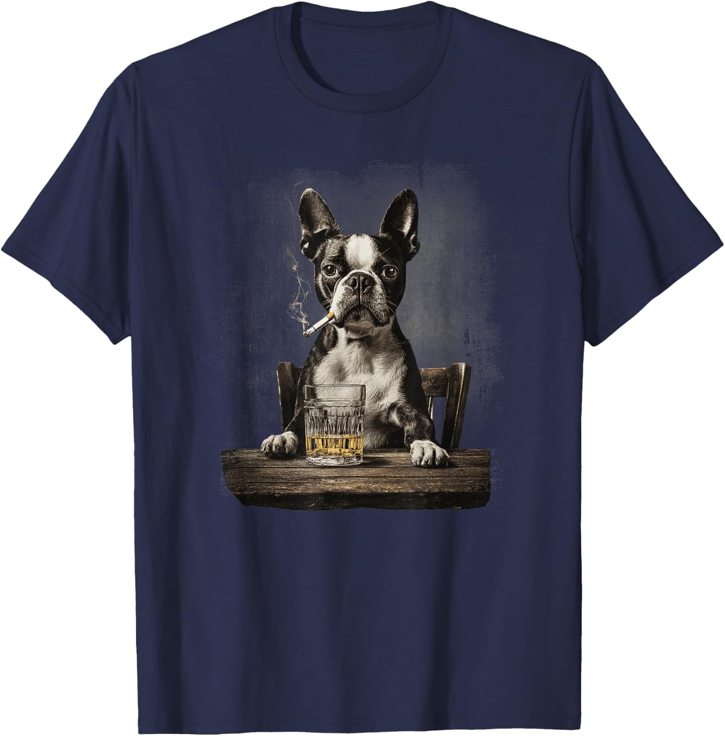 Vintage Smoking Boston Terrier Funny Dog Father's Day T-Shirt - T-Shirt | Navy
