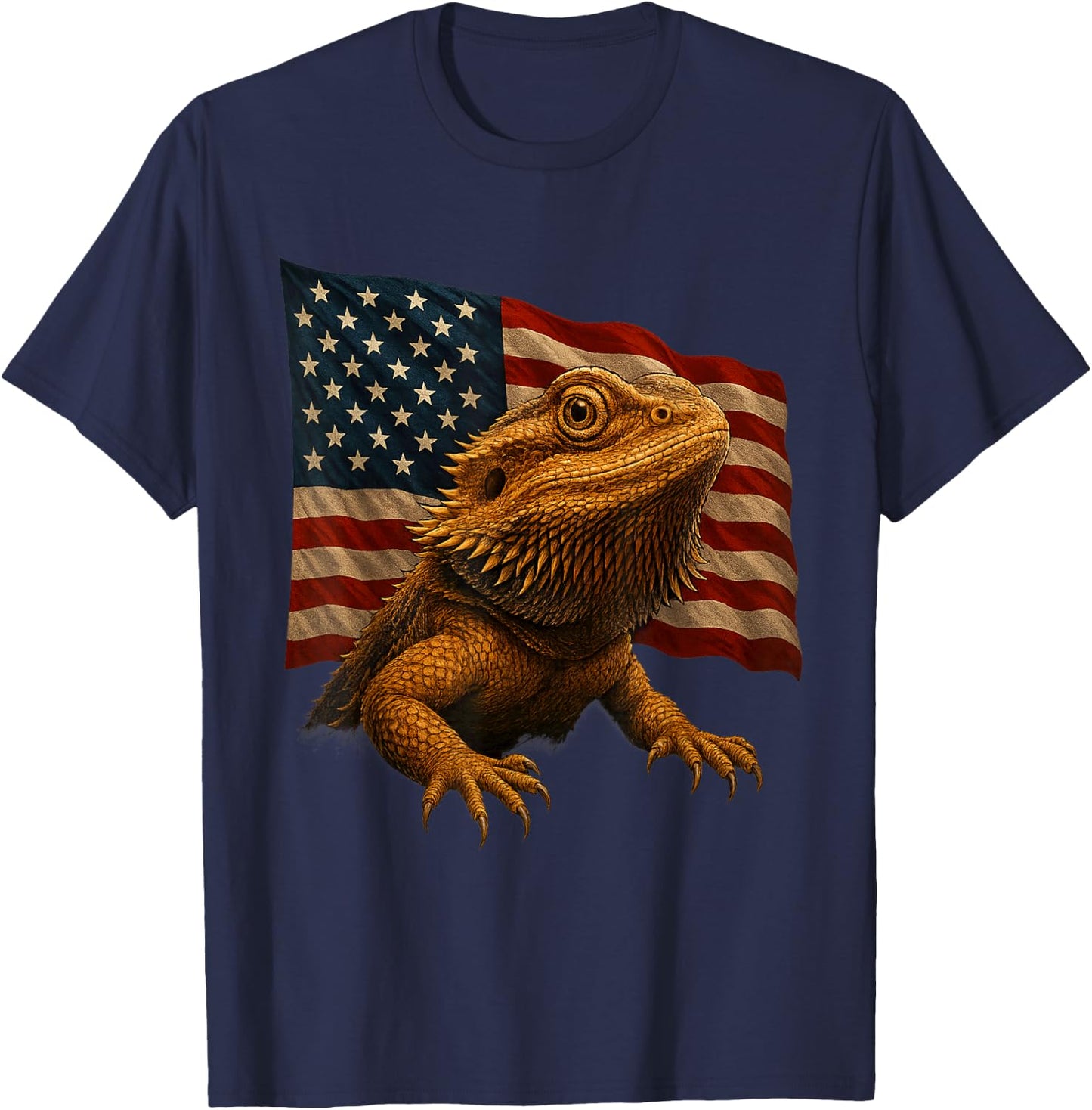 Bearded Dragon USA American Flag 4th of July Lizard Gifts T-Shirt - T-Shirt | Navy