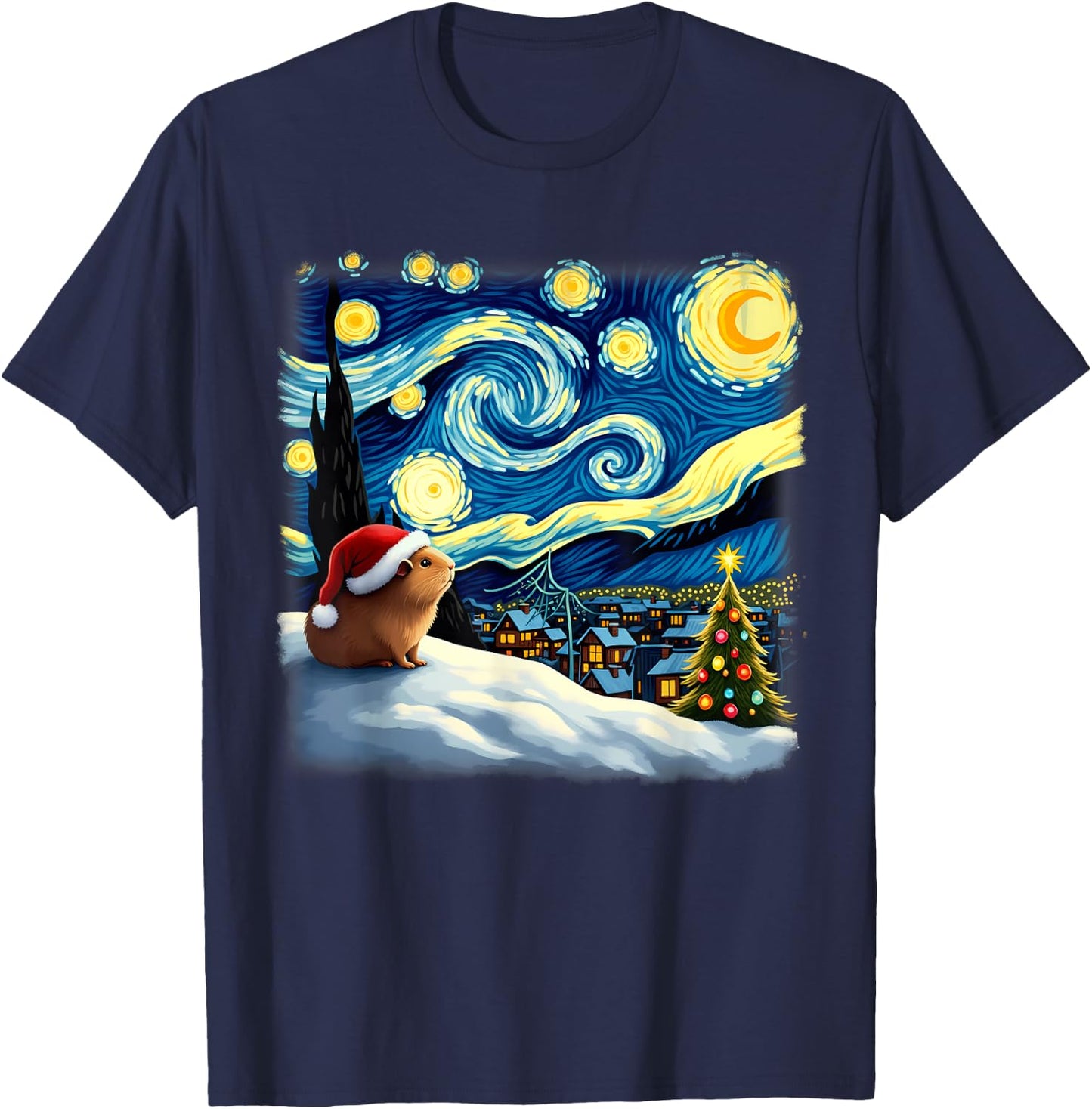 Christmas Guinea Pig Starry Night T-Shirt - T-Shirt | Navy