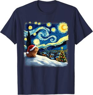 Christmas Guinea Pig Starry Night T-Shirt - T-Shirt | Navy