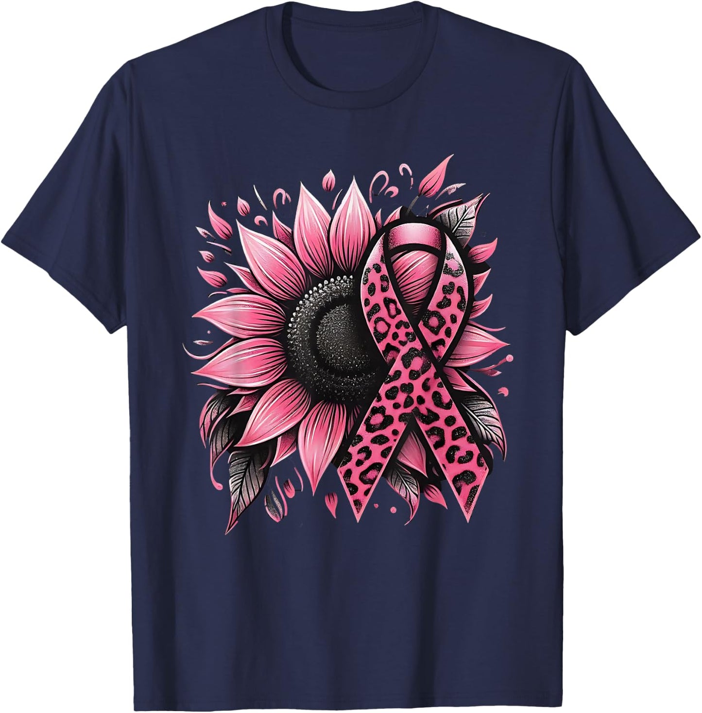 Sunflower Pink Breast Cancer Awareness T-Shirt - T-Shirt | Navy