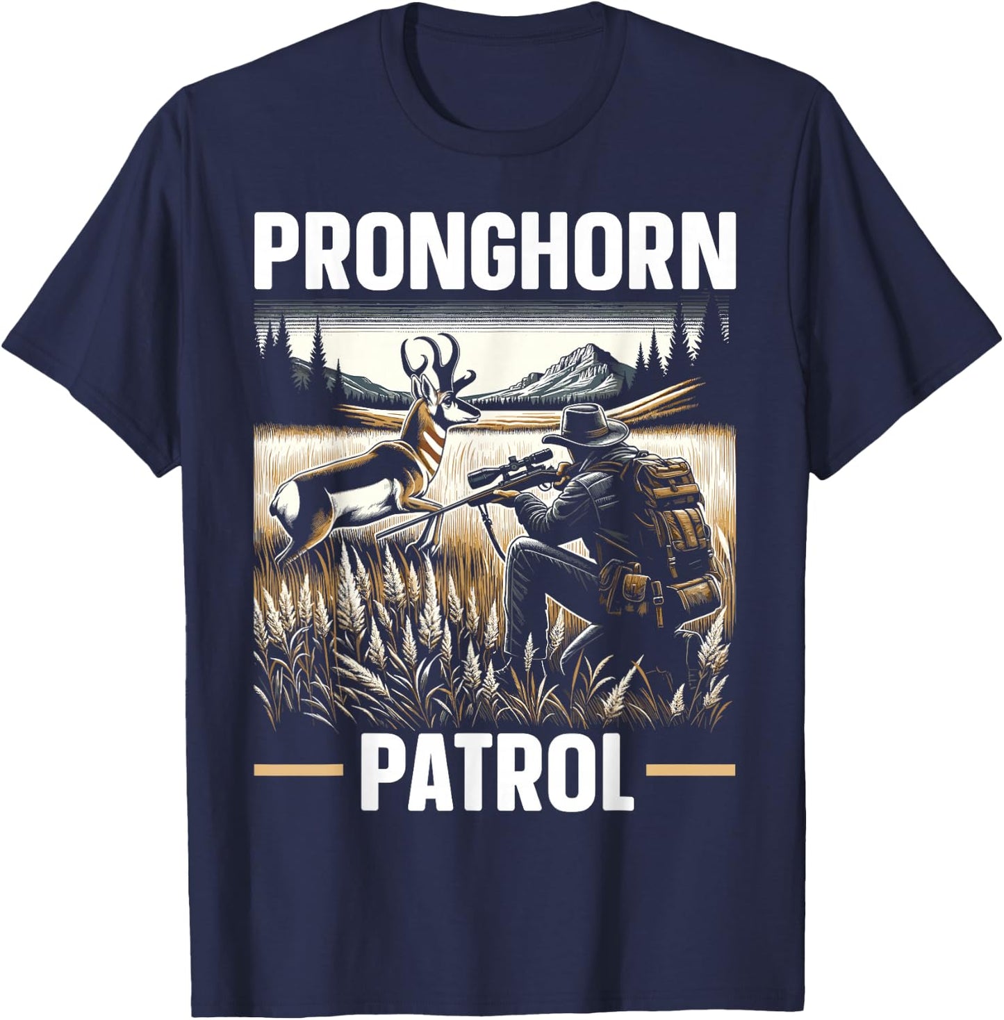 Pronghorn Hunter Animal Hunt Rifle Antelope Hunting T-Shirt - T-Shirt | Navy