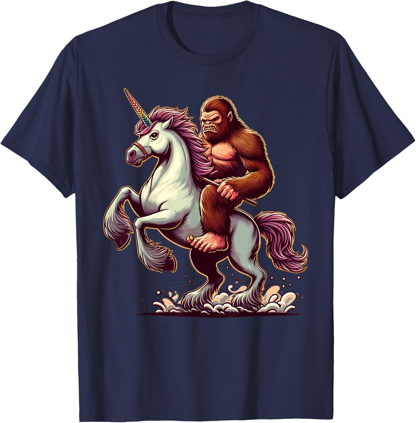 Bigfoot Riding Unicorn, Funny Sasquatch T-Shirt - T-Shirt | Navy