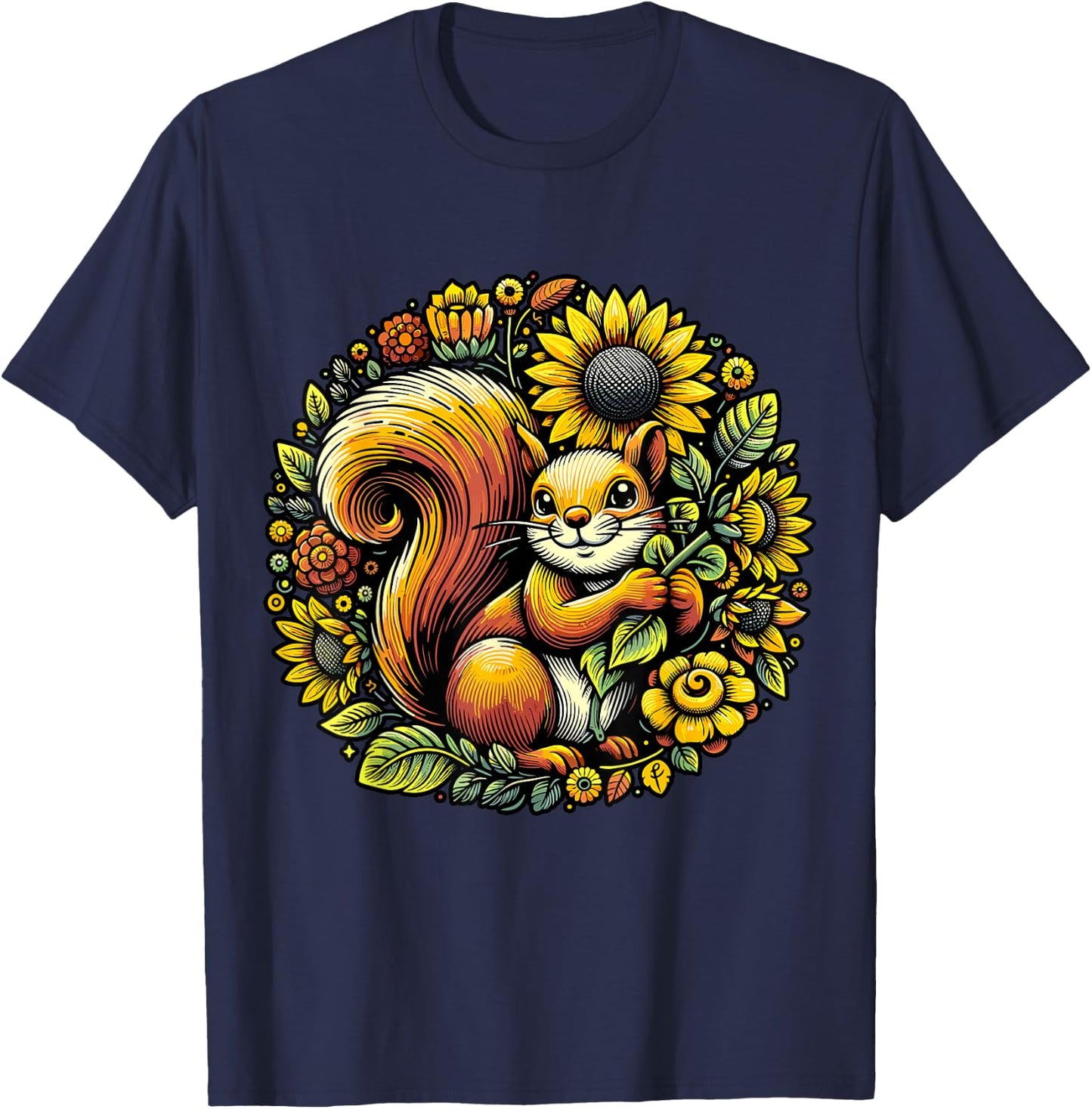 Squirrel with Sunflower T-Shirt - T-Shirt | Navy